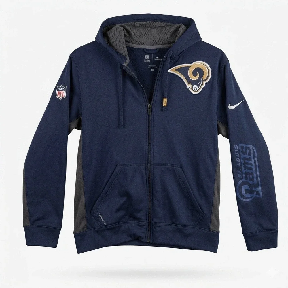 Nike NFL St. Louis Rams Therma-FIT Full Zip Hoodie Mens Small Navy Blue